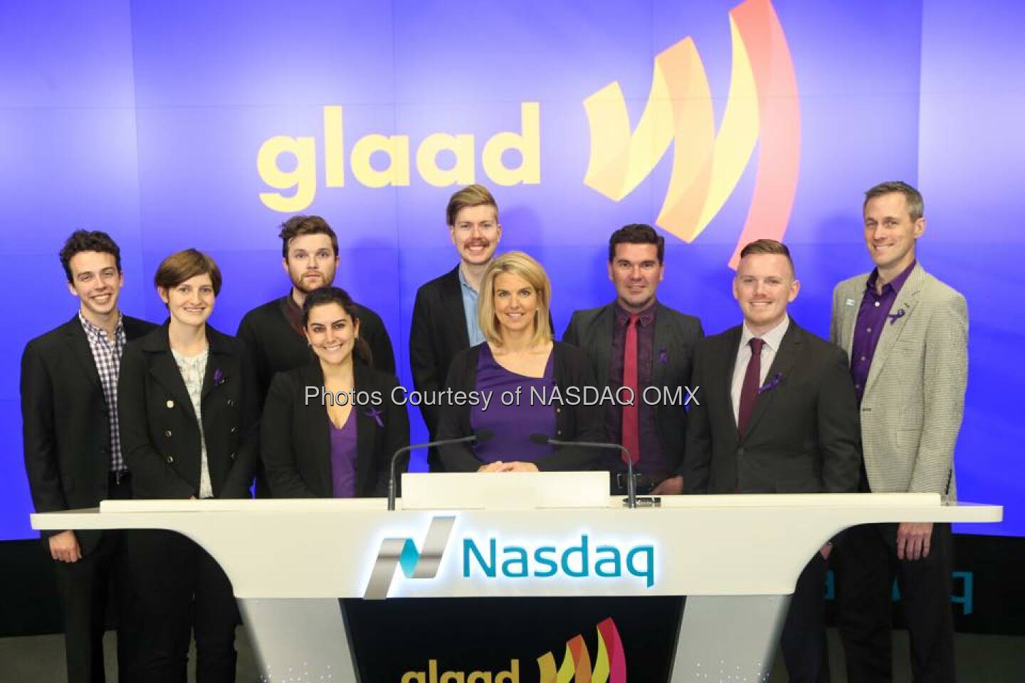GLAAD rings the Nasdaq Closing Bell for #SpiritDay! #GoPurple  Source: http://facebook.com/NASDAQ