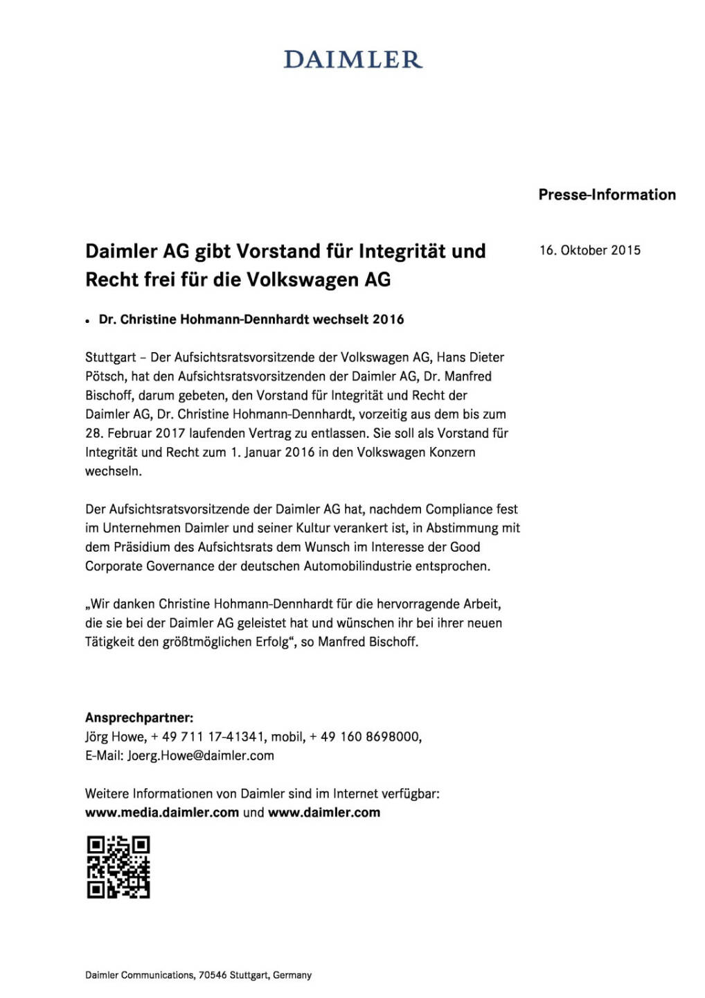 Daimler: Christine Hohmann-Dennhardt wechselt als Vorstand zu VW, Seite 1/2, komplettes Dokument unter http://boerse-social.com/static/uploads/file_414_daimler_christine_hohmann-dennhardt_wechselt_als_vorstand_zu_vw.pdf