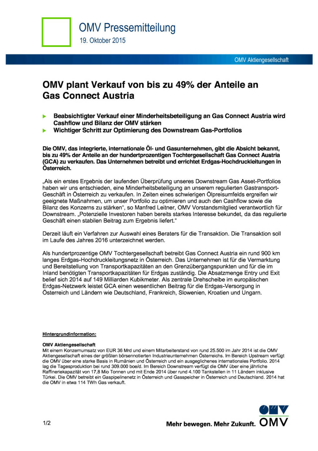 OMV plant Verkauf von Anteilen an Gas Connect Austria, Seite 1/2, komplettes Dokument unter http://boerse-social.com/static/uploads/file_416_omv_plant_verkauf_von_anteilen_an_gas_connect_austria.pdf