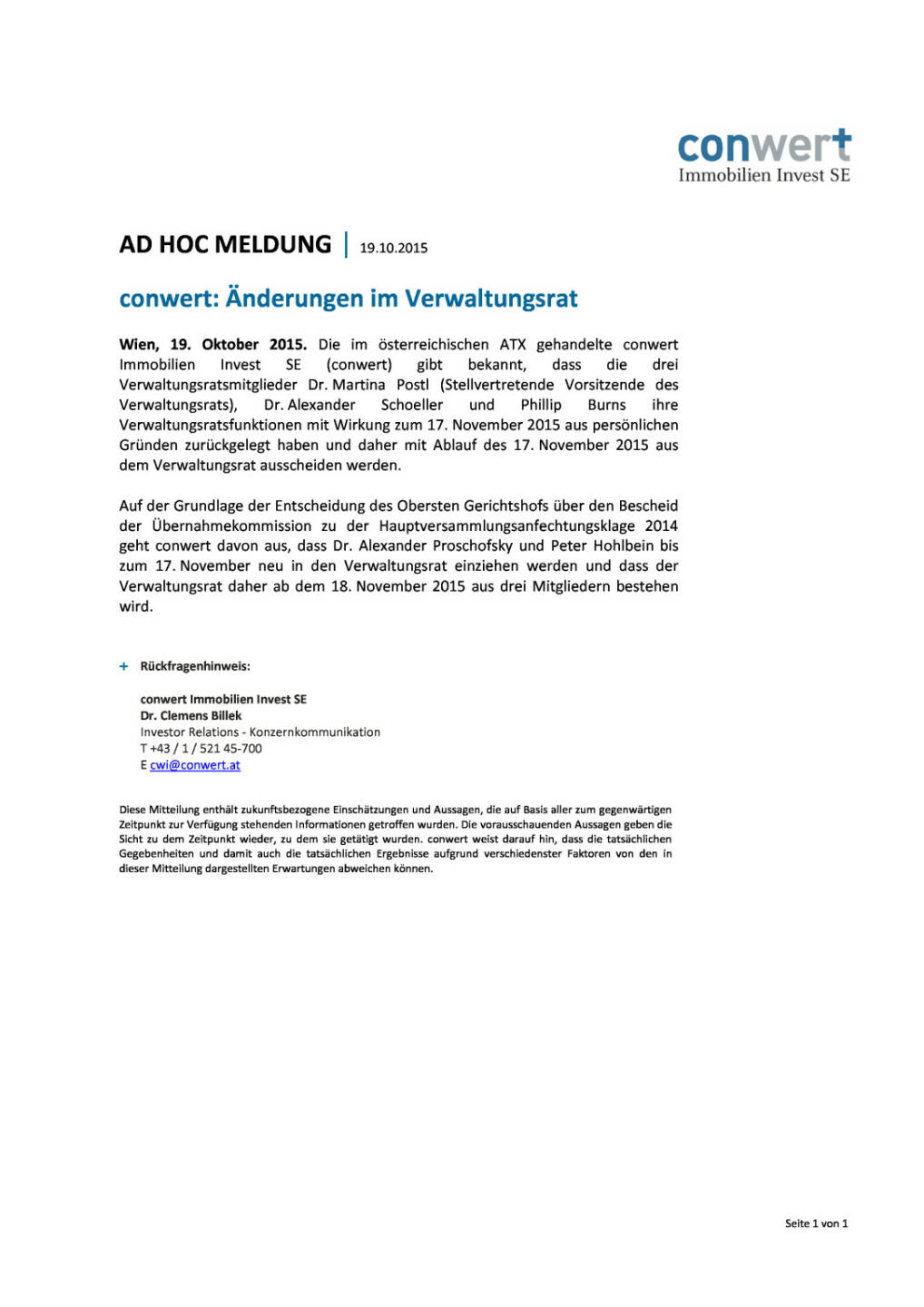 conwert: &Auml;nderungen im Verwaltungsrat, Seite 1/1, komplettes Dokument unter http://boerse-social.com/static/uploads/file_418_conwert_anderungen_im_verwaltungsrat.pdf