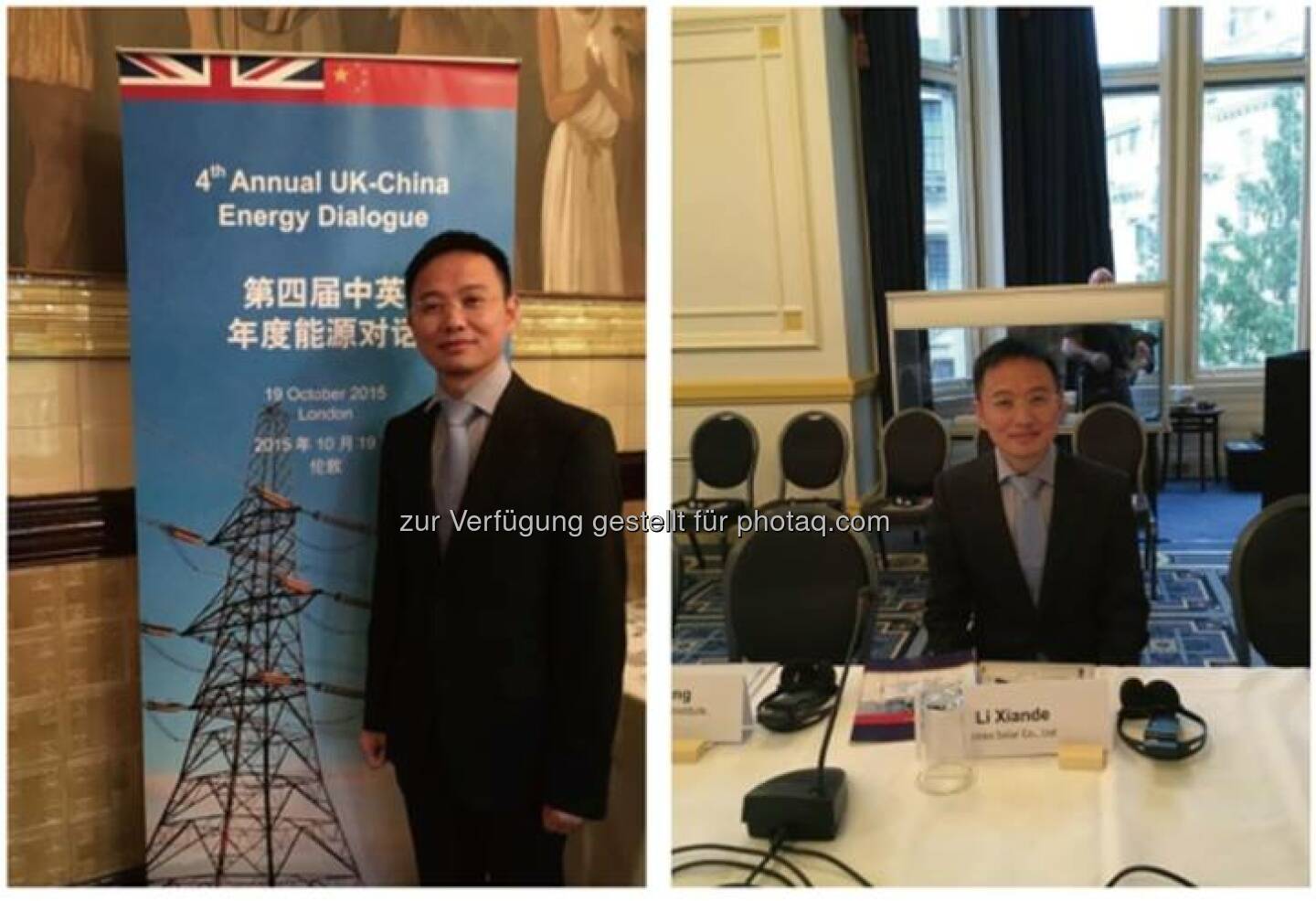 Jinko Solar’s chairman Xiande Li is accompanying the president of China Xi Jinping as one of the Chinese PV entrepreneur delegates today during his UK visit. Mr. Li will participate in the “Sino-UK Energy Dialogue” in London, held by Noor Bekri, Head of Chinese Energy Bureau and Amber Rudd, Secretary of State for Energy and Climate Change. The “Sino-UK Energy Dialogue” aims to facilitate the communication and understanding in the renewable energy section between China and UK, and prepare for the upcoming Paris Climate Summit. The chairman of Jinko Solar will deliver a speech about the current situation and future roadmap of solar PV.  Source: http://facebook.com/439664686151652