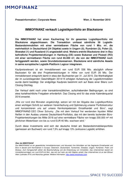 Immofinanz verkauft Logistikportfolio an Blackstone, Seite 1/2, komplettes Dokument unter http://boerse-social.com/static/uploads/file_433_immofinanz_verkauft_logistikportfolio_an_blackstone.pdf (02.11.2015) 