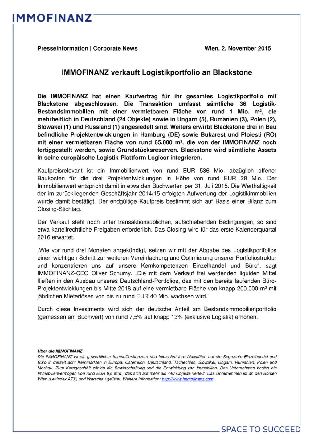 Immofinanz verkauft Logistikportfolio an Blackstone, Seite 1/2, komplettes Dokument unter http://boerse-social.com/static/uploads/file_433_immofinanz_verkauft_logistikportfolio_an_blackstone.pdf