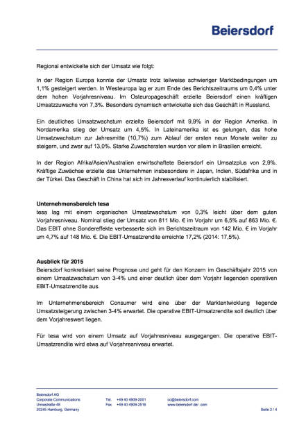 Beiersdorf steigert Umsatz und Ergebnis, Seite 2/4, komplettes Dokument unter http://boerse-social.com/static/uploads/file_437_beiersdorf_steigert_umsatz_und_ergebnis.pdf (04.11.2015) 