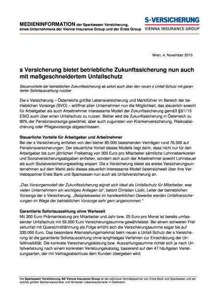 s Versicherung: Zukunftssicherung mit Unfallschutz, Seite 1/2, komplettes Dokument unter http://boerse-social.com/static/uploads/file_438_s_versicherung.pdf (04.11.2015) 