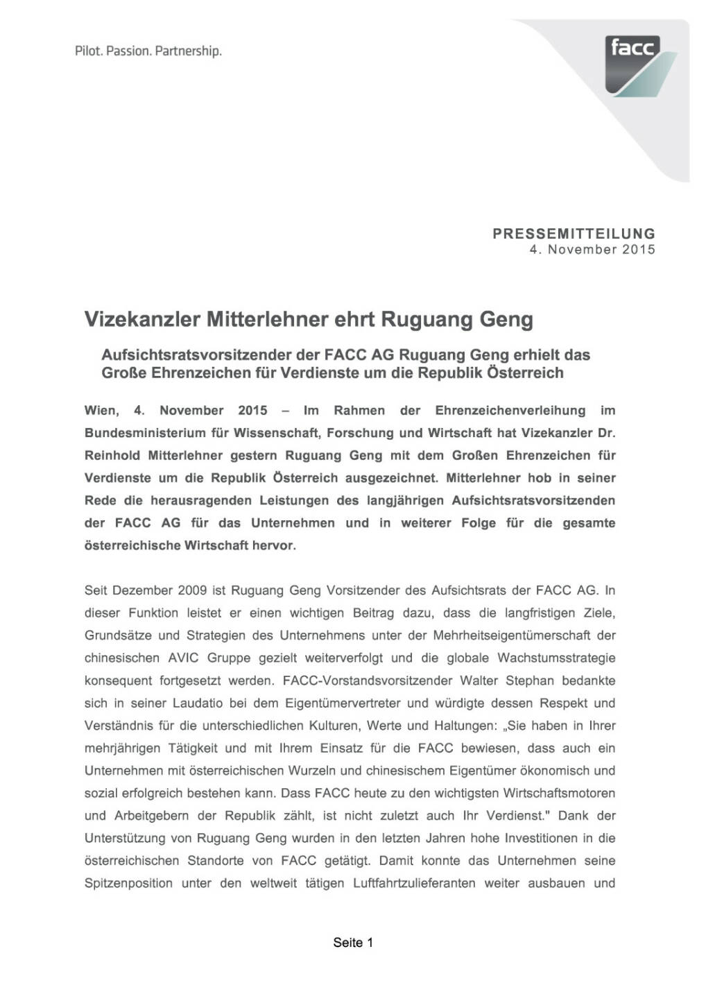 Mitterlehner ehrt Ruguang Geng (Facc), Seite 1/3, komplettes Dokument unter http://boerse-social.com/static/uploads/file_442_mitterlehner_ehrt_ruguang_geng_facc.pdf