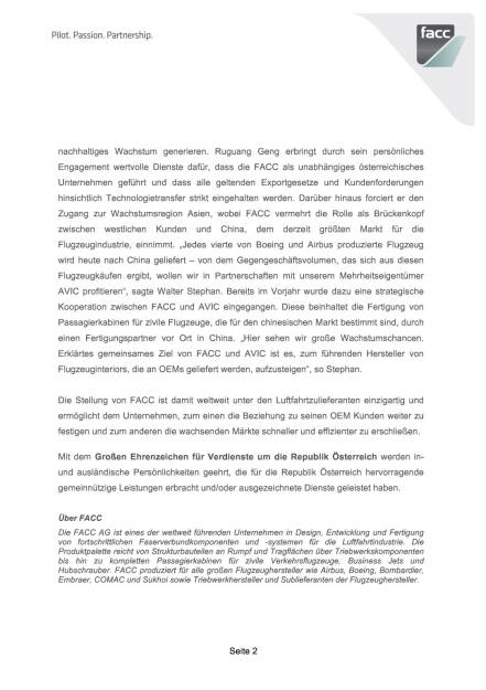 Mitterlehner ehrt Ruguang Geng (Facc), Seite 2/3, komplettes Dokument unter http://boerse-social.com/static/uploads/file_442_mitterlehner_ehrt_ruguang_geng_facc.pdf (04.11.2015) 