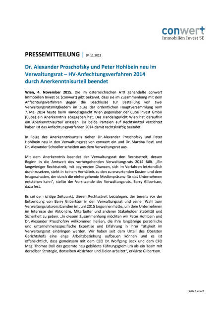 conwert: Alexander Proschofsky und Peter Hohlbein neu im Verwaltungsrat, Seite 1/2, komplettes Dokument unter http://boerse-social.com/static/uploads/file_444_conwert_alexander_proschofsky_und_peter_hohlbein_neu_im_verwaltungsrat.pdf (04.11.2015) 