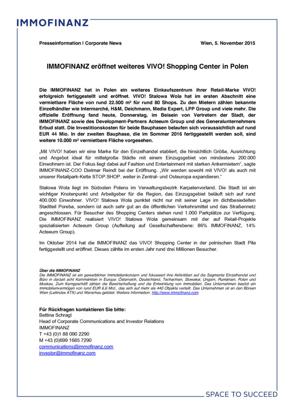 Immofinanz eröffnet weiteres Vivo! Shopping Center in Polen, Seite 1/1, komplettes Dokument unter http://boerse-social.com/static/uploads/file_448_immofinanz_eröffnet_weiteres_vivo_shopping_center_in_polen.pdf