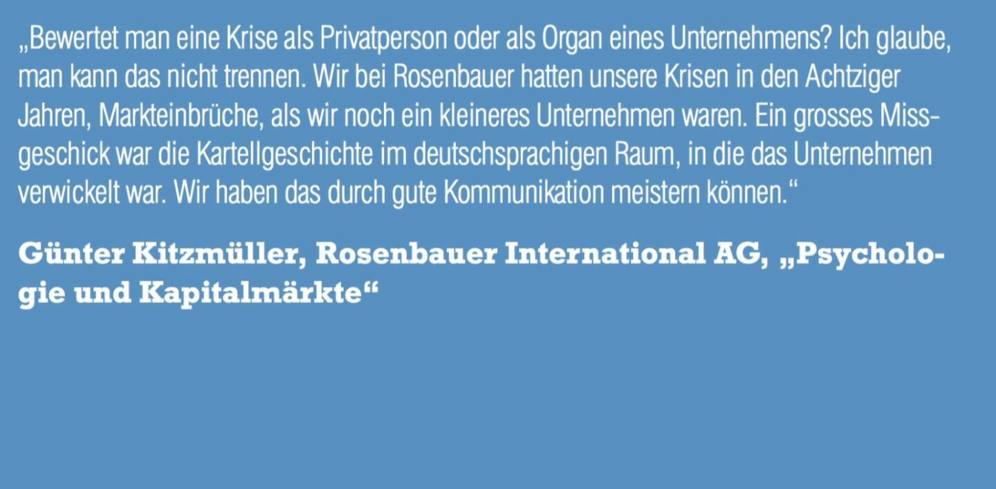 Günter Kitzmüller, Rosenbauer International AG, „Psychologie und Kapitalmärkte“