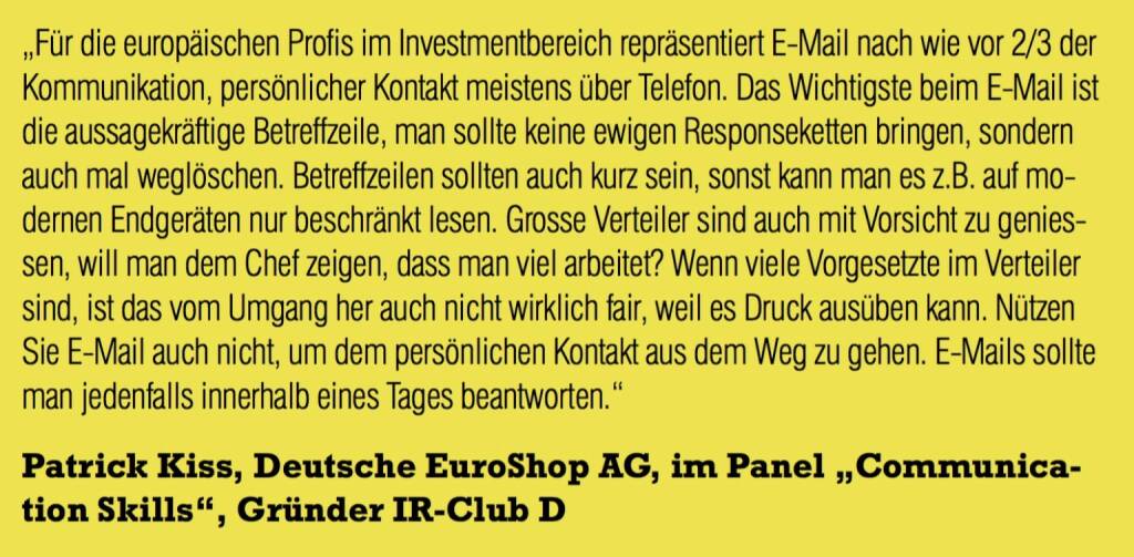 Patrick Kiss, Deutsche EuroShop AG, im Panel „Communication Skills“, Gründer IR-Club D (06.11.2015) 