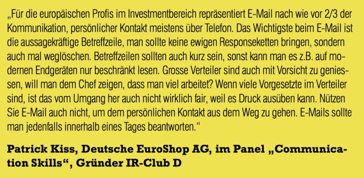 Patrick Kiss, Deutsche EuroShop AG, im Panel „Communication Skills“, Gründer IR-Club D