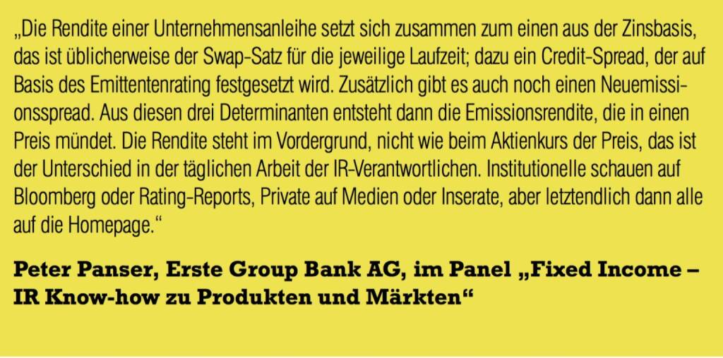 Peter Panser, Erste Group Bank AG, im Panel „Fixed Income – IR Know-how zu Produkten und Märkten“ (06.11.2015) 