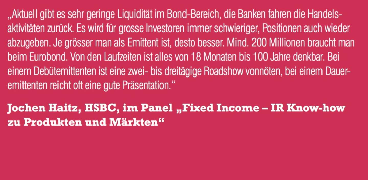 Jochen Haitz, HSBC, im Panel „Fixed Income – IR Know-how zu Produkten und Märkten“