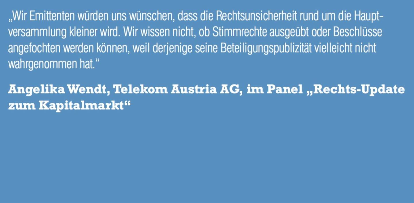 Angelika Wendt, Telekom Austria AG, im Panel „Rechts-Update zum Kapitalmarkt“