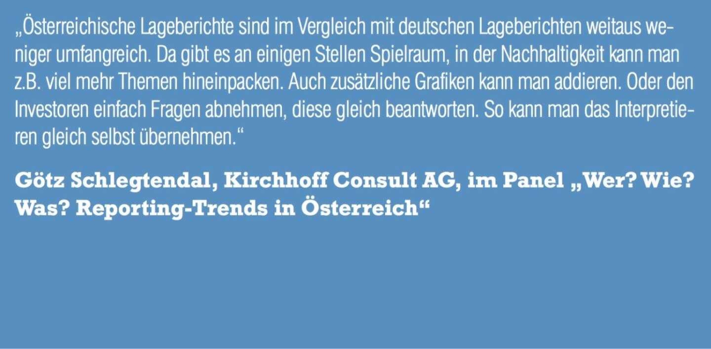 Götz Schlegtendal, Kirchhoff Consult AG, im Panel „Wer? Wie? Was? Reporting-Trends in Österreich“