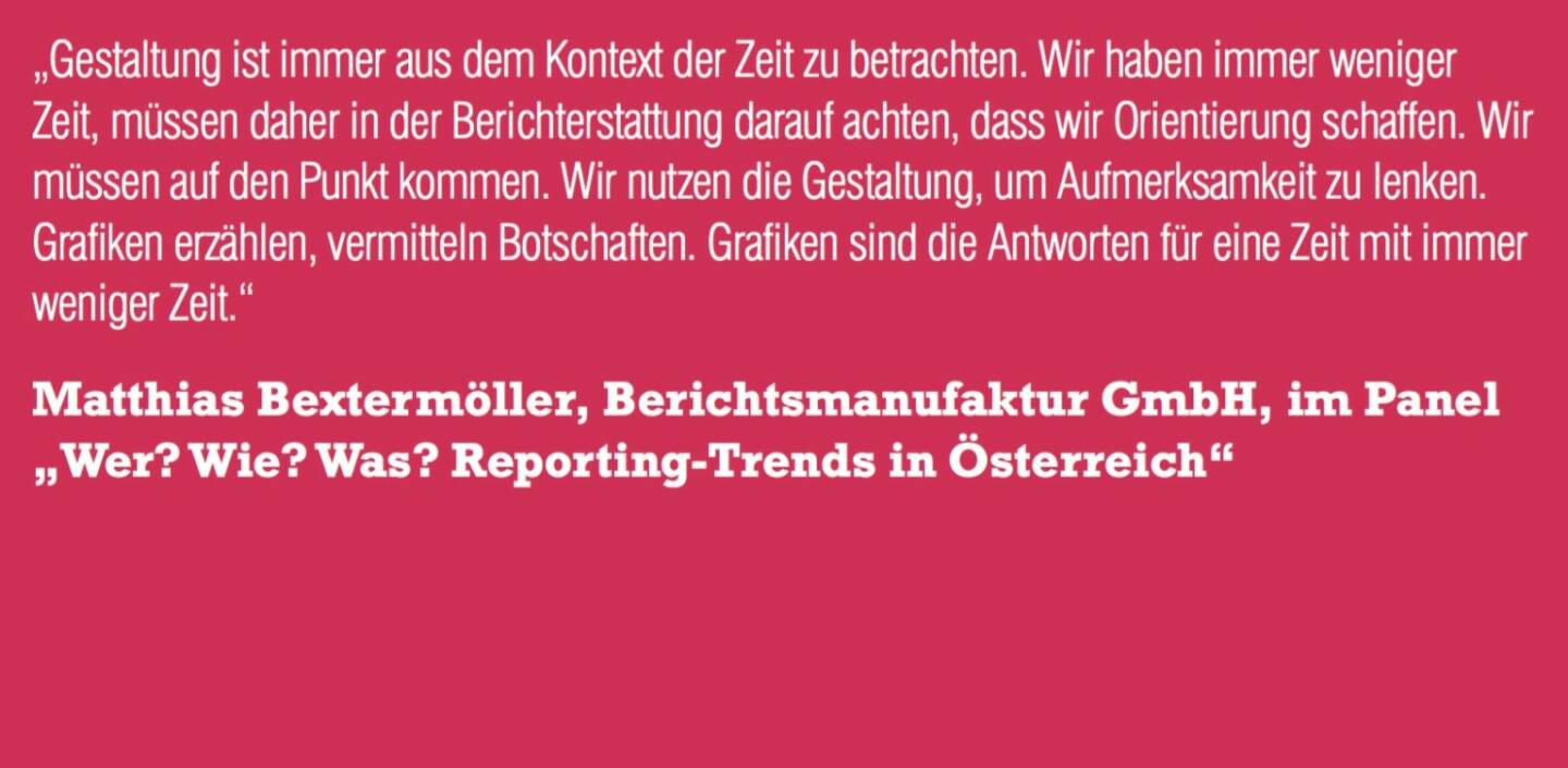 Matthias Bextermöller, Berichtsmanufaktur GmbH, im Panel „Wer? Wie? Was? Reporting-Trends in Österreich“