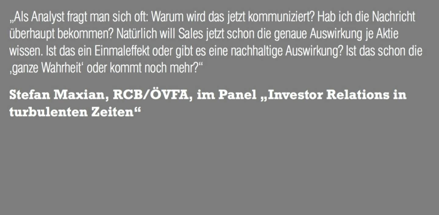 Stefan Maxian, RCB/ÖVFA, im Panel „Investor Relations in turbulenten Zeiten“