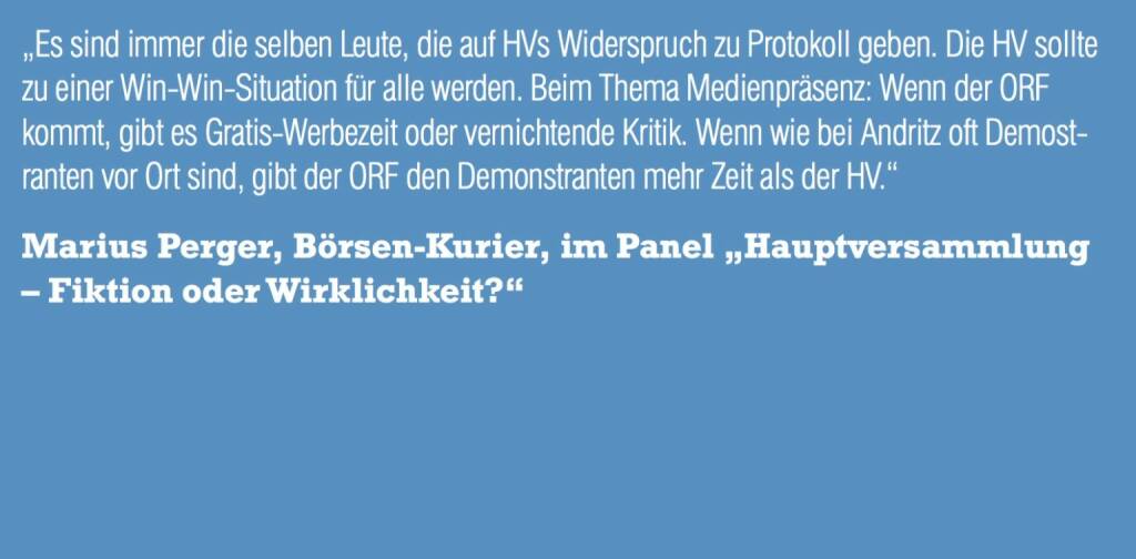 Marius Perger, Börsen-Kurier, im Panel „Hauptversammlung – Fiktion oder Wirklichkeit?“ (06.11.2015) 