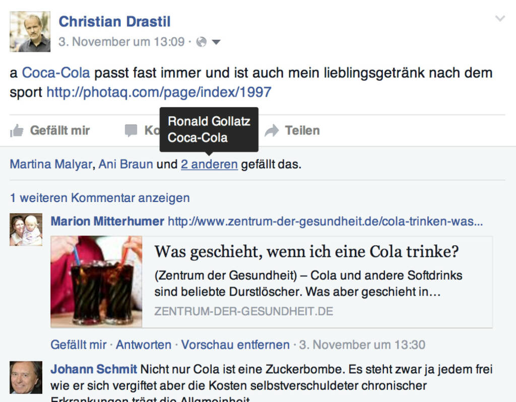 Coca-Cola liked meine Coca-Cola-Meldung, für die ich geschimpft wurde. .. (08.11.2015) 