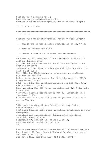 Bechtle AG: Zwischenbericht Q3, Seite 1/6, komplettes Dokument unter http://boerse-social.com/static/uploads/file_464_bechtle_ag_zwischenbericht_q3.pdf (11.11.2015) 