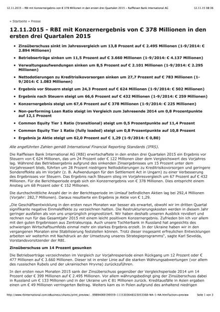 RBI mit Konzernergebnis von € 378 Millionen in den ersten drei Quartalen 2015, Seite 1/3, komplettes Dokument unter http://boerse-social.com/static/uploads/file_470_rbi_mit_konzernergebnis_von_378_millionen_in_den_ersten_drei_quartalen_2015.pdf (12.11.2015) 