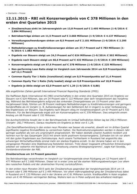 RBI mit Konzernergebnis von € 378 Millionen in den ersten drei Quartalen 2015, Seite 1/3, komplettes Dokument unter http://boerse-social.com/static/uploads/file_470_rbi_mit_konzernergebnis_von_378_millionen_in_den_ersten_drei_quartalen_2015.pdf (12.11.2015) 