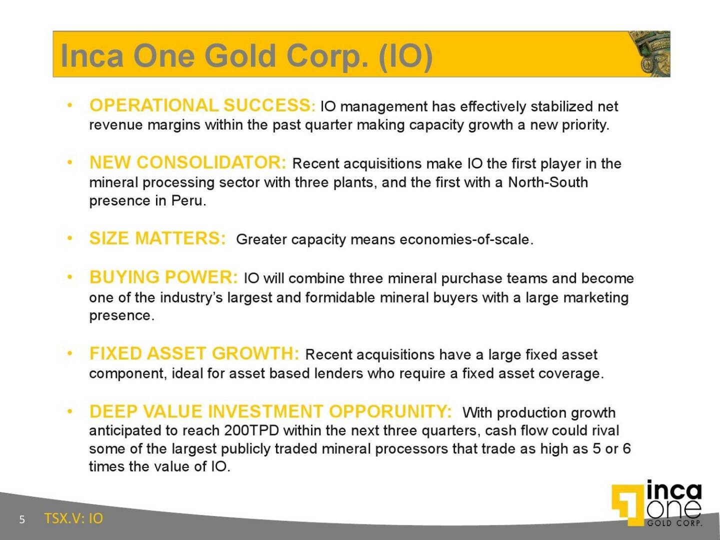 Inca One Gold Corp. (IO)