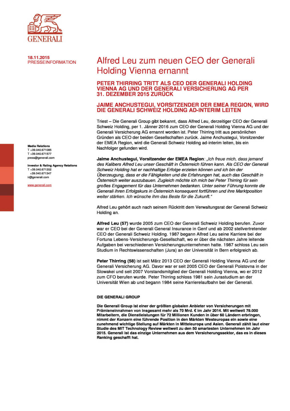 Neuer CEO der Generali Holding Vienna, Seite 1/1, komplettes Dokument unter http://boerse-social.com/static/uploads/file_482_neuer_ceo_der_generali_holding_vienna.pdf