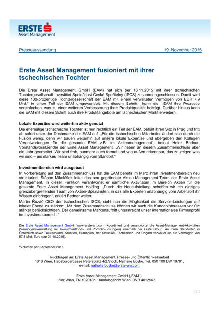 Erste Asset Management fusioniert mit tschechischer Tochter, Seite 1/1, komplettes Dokument unter http://boerse-social.com/static/uploads/file_485_erste_asset_management_fusioniert_mit_tschechischer_tochter.pdf (19.11.2015) 