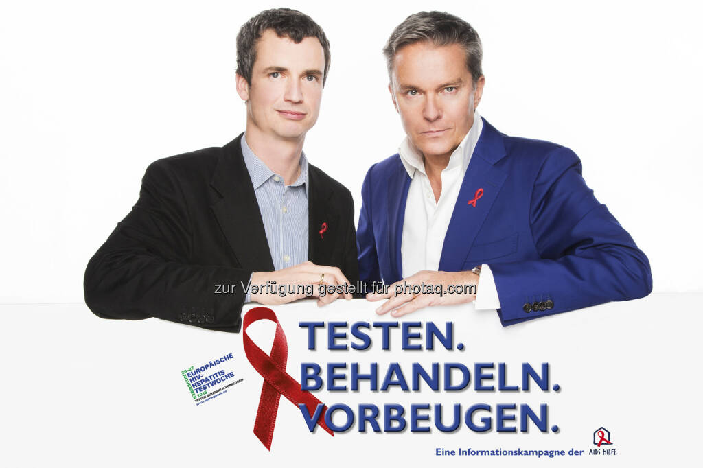 Philipp Dirnberger (GF Aids Hilfe Wien), Alfons Haider (Schauspieler) : Start der Europäischen HIV- und Hepatitis-Testwoche - eine frühe Diagnose bringt viele Vorteile : Fotocredit: Aids Hilfe Wien/Hammerschmid, © Aussender (19.11.2015) 