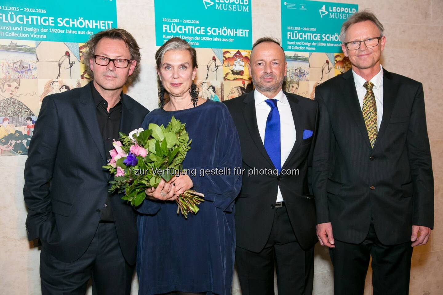 Hans-Peter Wipplinger (Museologischer Direktor, Leopold Museum), Sabine Fellner (Kuratorin JTI Collection), Ralf-Wolfgang Lothert (Dir. Head of Corporate Affairs and Communication, JTI Austria), Franz Smola (Sammlungskurator, Leopold Museum) : JTI Collection zu Gast im Leopold Museum : Ausgewählte Werke zur Designgeschichte der 1920er-Jahre : Fotocredit: Leopold Museum/APA-Fotoservice/Schedl