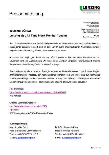 10 Jahre Vönix: Lenzing als „All Time Index Member“ geehrt, Seite 1/2, komplettes Dokument unter http://boerse-social.com/static/uploads/file_492_10_jahre_vonix_lenzing_als_all_time_index_member_geehrt.pdf (26.11.2015) 