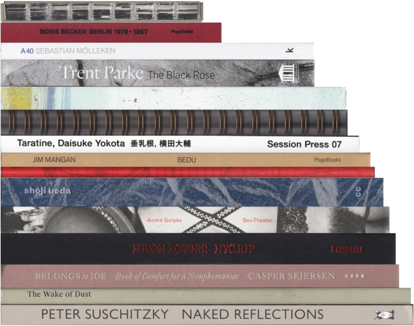Best of November 2015 on josefchladek.com (server-stats - http://josefchladek.com/list/best_of_november_2015#books): Daisuke Yokota - Taratine (横田大輔 - 垂乳根), Shōji Ueda - shōji ueda, Trent Parke - The Black Rose, Miron Zownir - NYC RIP, Xavier Miserachs - Miserachs Barcelona, Irina Rozovsky - Island in my mind, Thomas Hauser - The Wake of Dust, Casper Sejersen - Belongs to Joe, Jim Mangan - BEDU, André Gelpke - Sex-Theater, Chris Dorley-Brown - The Longest Way Round, Boris Becker - Berlin, 1978-1987, Peter Suschitzky - Naked Reflections, Paweł Jaszczuk - Kinky City, Sebastian Mölleken - A40