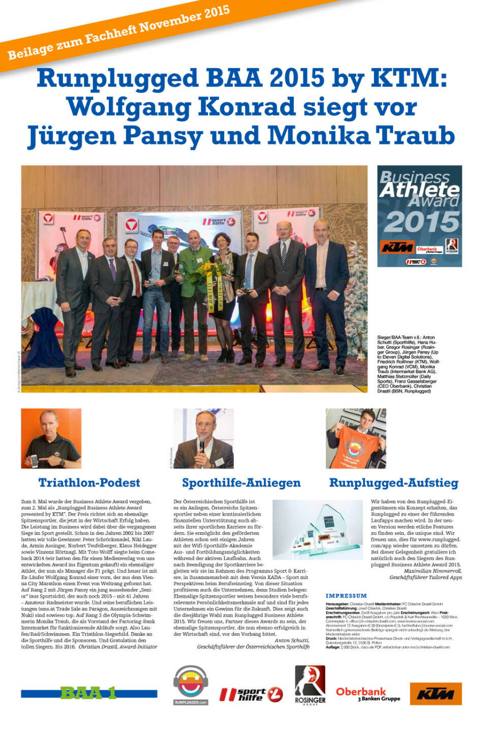 Sondernummer zur Runplugged Business Athlete Award 2015 presented by KTM, Seite 1/4, komplettes Dokument unter http://boerse-social.com/static/uploads/file_508_sondernummer_zur_runplugged_business_athlete_award_2015_presented_by_ktm.pdf