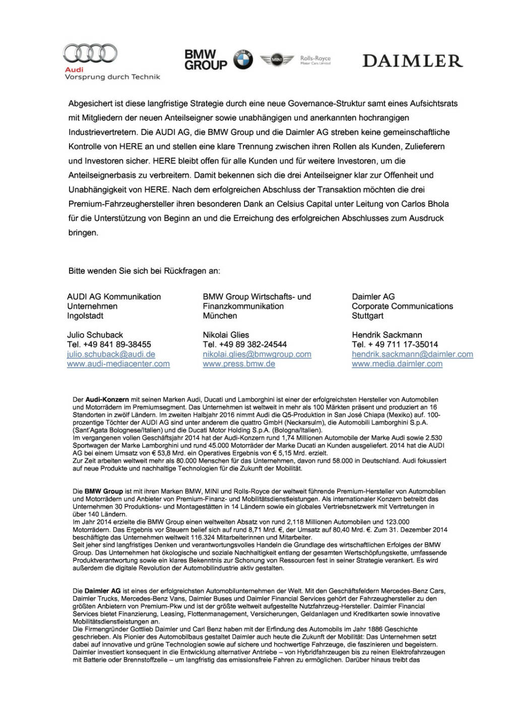 Audi, BMW Group und Daimler AG schließen Kauf von Here erfolgreich ab, Seite 3/4, komplettes Dokument unter http://boerse-social.com/static/uploads/file_509_audi_bmw_group_und_daimler_ag_schliessen_kauf_von_here_erfolgreich_ab.pdf