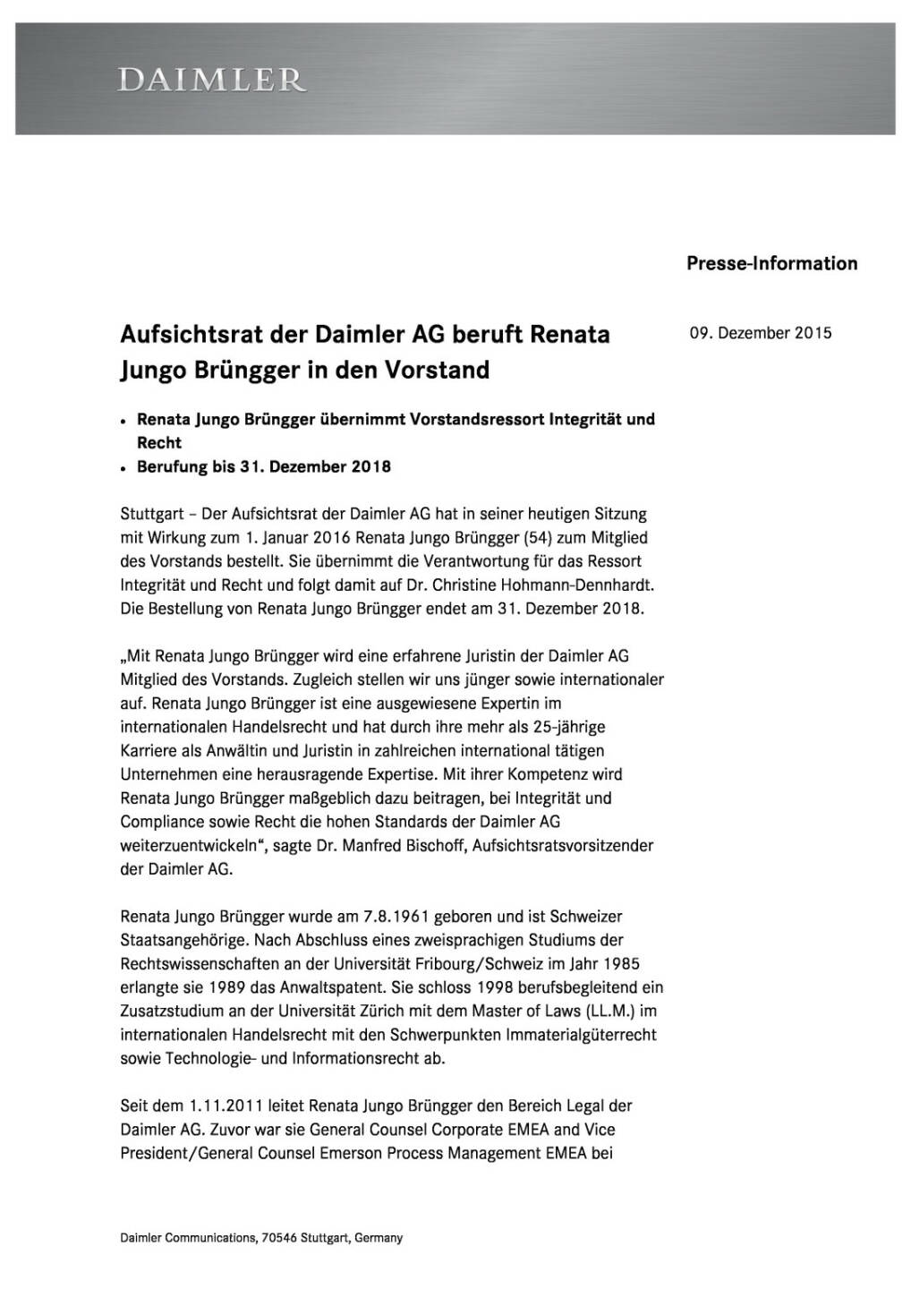 Daimler AG beruft Renata Jungo Brüngger in den Vorstand, Seite 1/2, komplettes Dokument unter http://boerse-social.com/static/uploads/file_515_daimler_ag_beruft_renata_jungo_brungger_in_den_vorstand.pdf