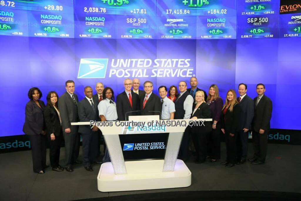 The United States Postal Service rings the Nasdaq Closing Bell!  Source: http://facebook.com/NASDAQ (23.12.2015)