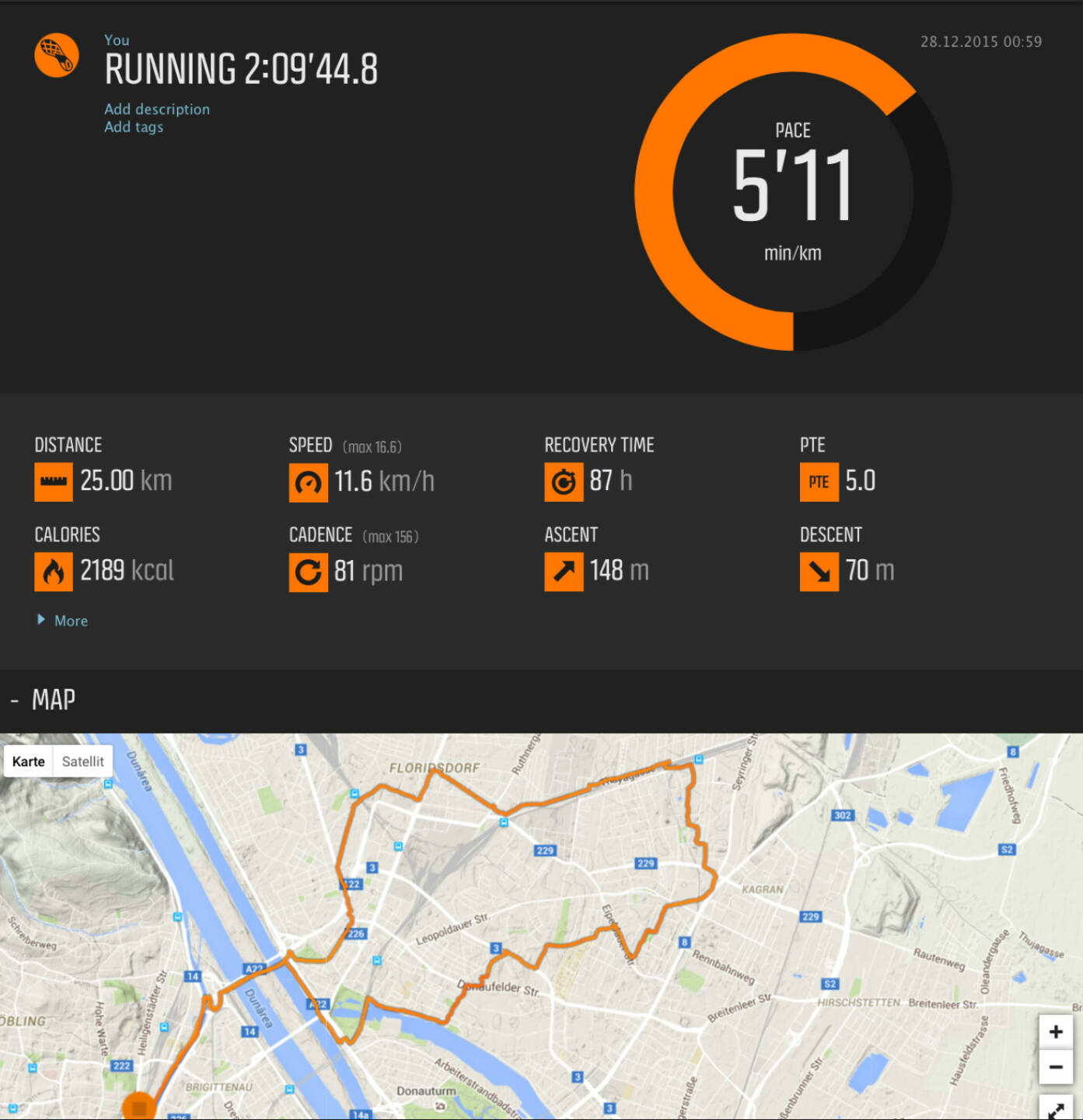25k in 2:09,44, Pace 5:11