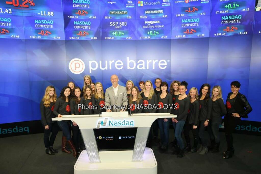 Corepower Yoga and Pure Barre ring the Nasdaq Opening Bell!   Source: http://facebook.com/NASDAQ (06.01.2016) 