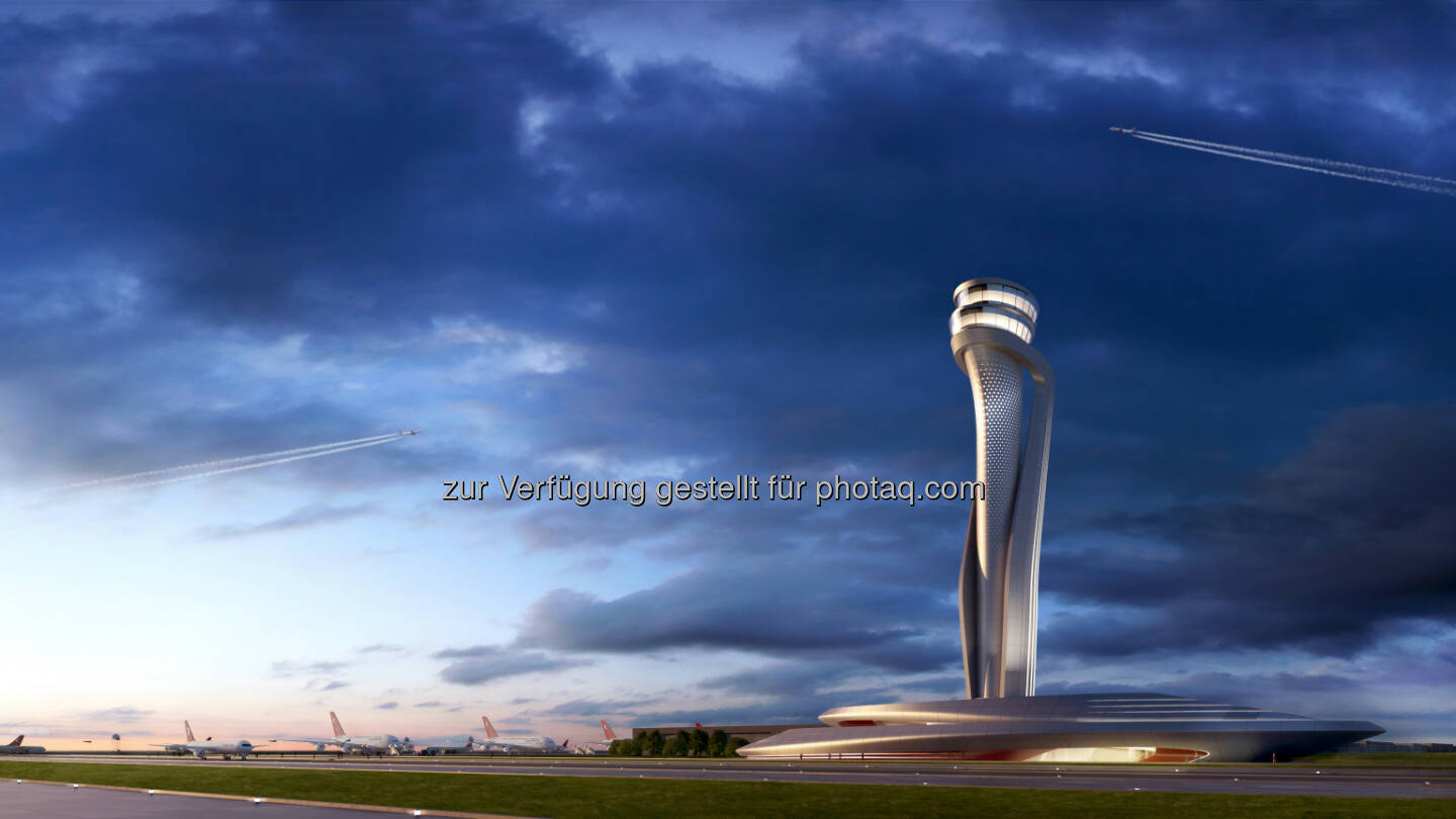 Virtuelle Darstellung des geplanten Towers : Neues Wahrzeichen für Istanbul : Ein spektakulärer Tower in Form einer riesigen Tulpe wird zum Erkennungszeichen des neuen Flughafens in Istanbul werden. In einem internationalen Wettbewerb um den Bau des künftigen Kontrollturms entschied sich das Betreiber-Konsortium IGA für den Aufsehen erregenden Entwurf der Unternehmen AECOM und Pininfarina : Fotocredit: IGA
