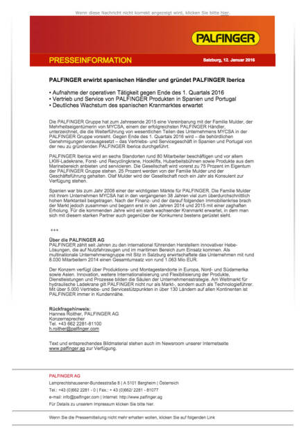 Palfinger gründet Palfinger Iberica , Seite 1/1, komplettes Dokument unter http://boerse-social.com/static/uploads/file_549_palfinger_grundet_palfinger_iberica.pdf (12.01.2016) 
