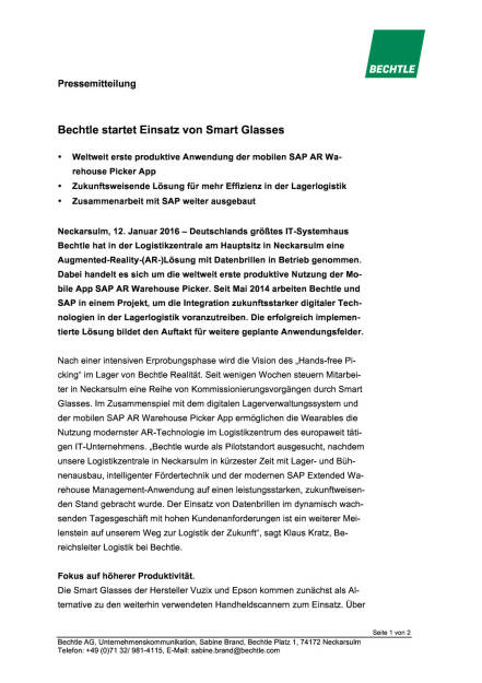 Bechtle startet Einsatz von Smart Glasses, Seite 1/2, komplettes Dokument unter http://boerse-social.com/static/uploads/file_548_bechtle_startet_einsatz_von_smart_glasses.pdf (12.01.2016) 
