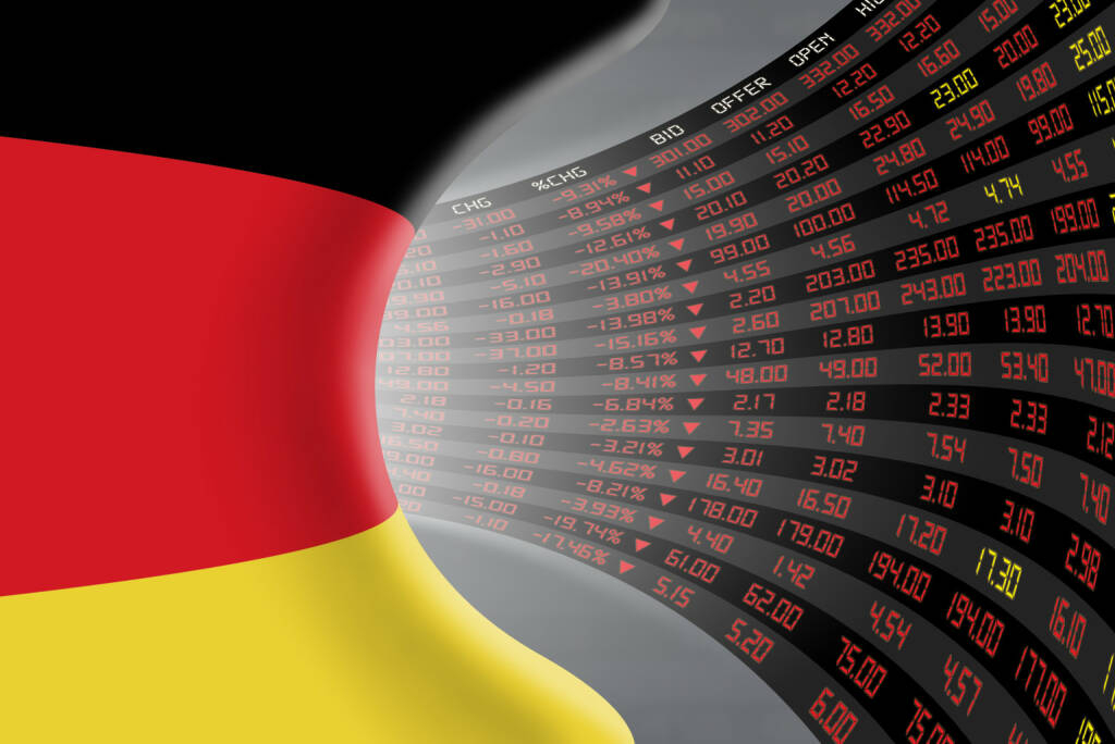 DAX, Kurszettel, rot http://www.shutterstock.com/de/pic-361977824/stock-photo-national-flag-of-germany-with-a-large-display-of-daily-stock-market-price-and-quotations-during.html, © www.shutterstock.com (20.01.2016) 
