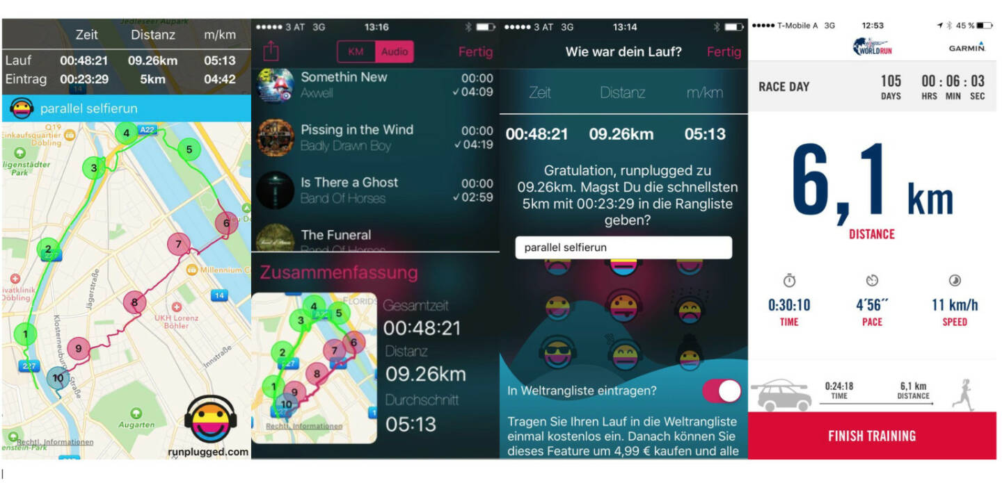 3x http://www.runplugged.com/app und 1x Selfie Run App des Wings For Life World Run