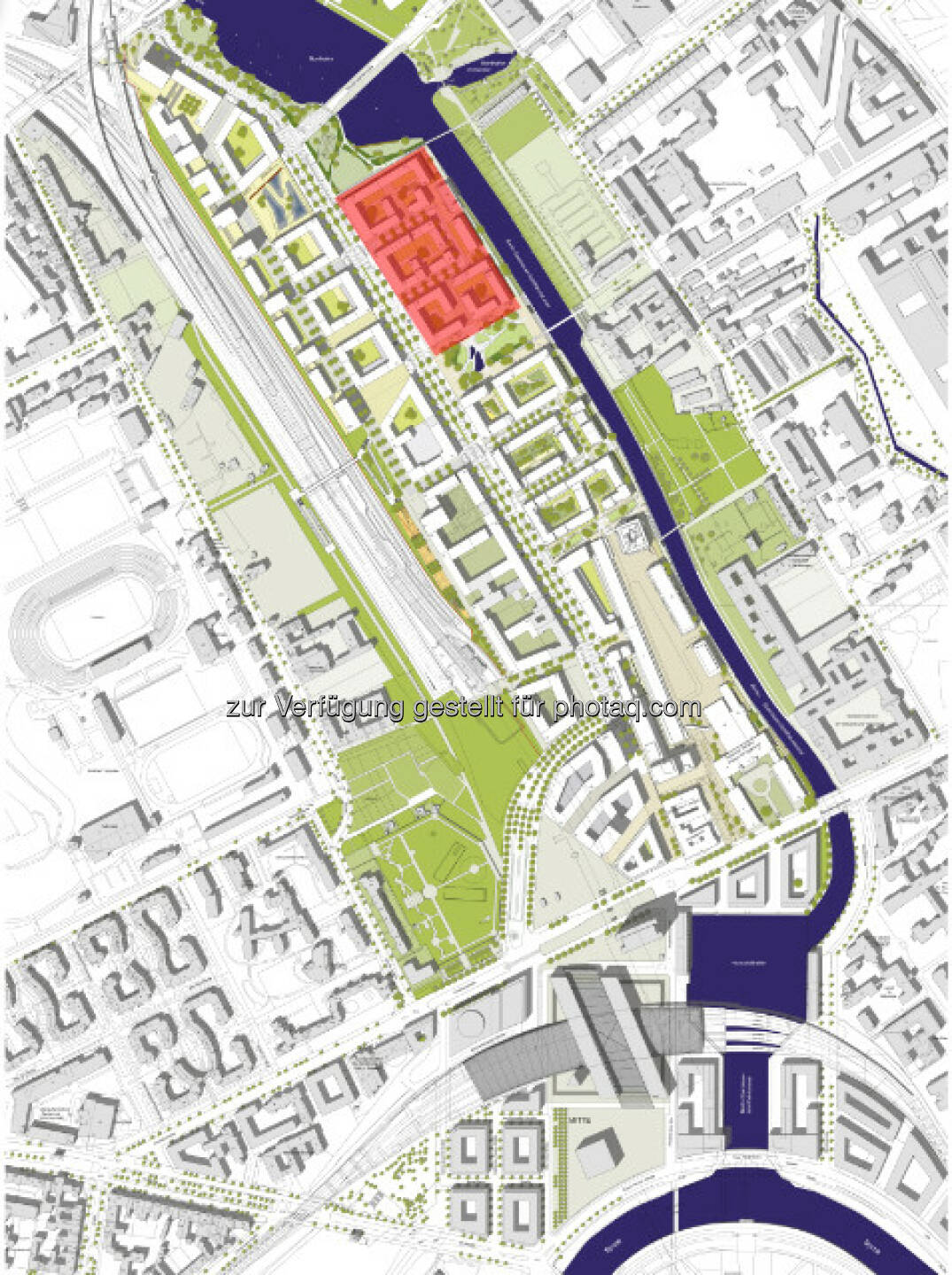 Europacity - Lageplan mit Kennzeichnung der verkauften Flächen : CA Immo hat in der Berliner Europacity acht Baufelder mit einer Grundstücksgröße von insgesamt rd. 25.000 m² verkauft : Käufer ist ein Joint Venture von Benson Elliot und Kauri CAB Development : Insgesamt erlauben die Baufelder die Errichtung von ca. 70.000 m² Geschossfläche : Entstehen soll ein urbaner Nutzungsmix aus Wohnen, Einzelhandel, Restaurants und Büros : © CA Immo