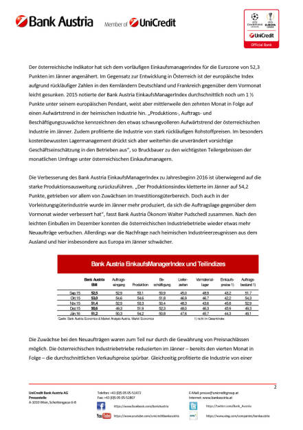 Bank Austria EinkaufsManagerIndex im Jänner: Österreichs Industrie steigert Produktion zu Jahresbeginn 2016, Seite 2/4, komplettes Dokument unter http://boerse-social.com/static/uploads/file_574_bank_austria_einkaufsmanagerindex_im_janner_osterreichs_industrie_steigert_produktion_zu_jahresbeginn_2016.pdf (28.01.2016) 