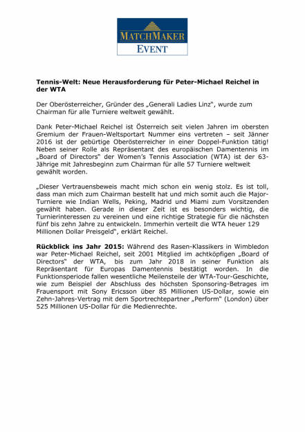 WTA - Neue Herausforderung für Peter-Michael Reichel , Seite 1/2, komplettes Dokument unter http://boerse-social.com/static/uploads/file_593_wta_-_neue_herausforderung_fur_peter-michael_reichel.pdf (02.02.2016) 