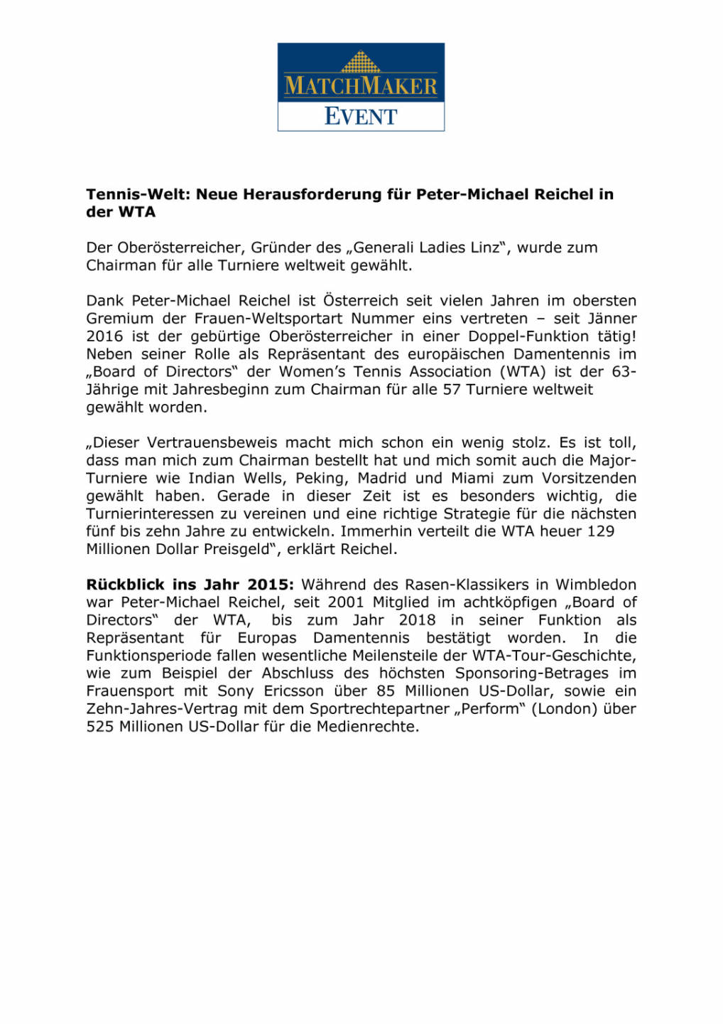 WTA - Neue Herausforderung für Peter-Michael Reichel , Seite 1/2, komplettes Dokument unter http://boerse-social.com/static/uploads/file_593_wta_-_neue_herausforderung_fur_peter-michael_reichel.pdf