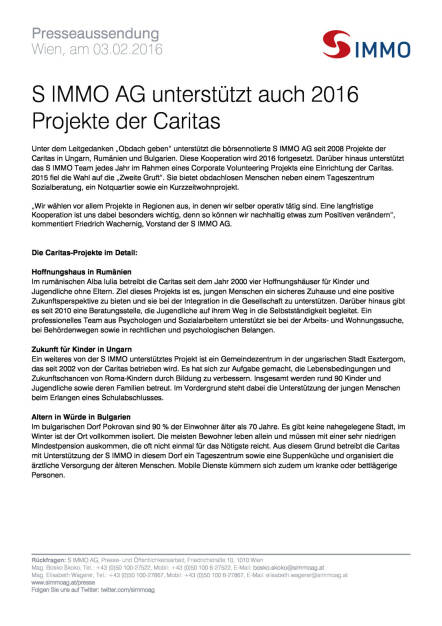 S Immo AG unterstützt auch 2016 Projekte der Caritas, Seite 1/2, komplettes Dokument unter http://boerse-social.com/static/uploads/file_597_s_immo_ag_unterstutzt_auch_2016_projekte_der_caritas.pdf (03.02.2016) 